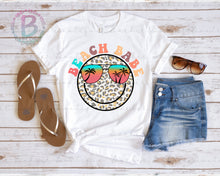Load image into Gallery viewer, Screen Print Short Sleeve T-Shirt - Beach Babe - Palm Tree Shades - Cheetah Smiley - Bubble Letters - Beach
