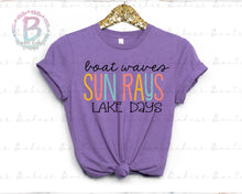 Load image into Gallery viewer, Screen Print Short Sleeve T-Shirt - Boat Waves Sun Rays Lake Days - Summer Time
