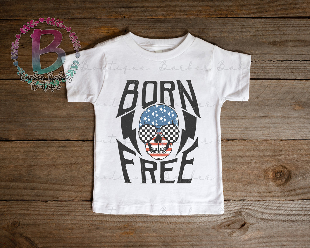 Screen Print Short Sleeve T-Shirt - Red, White and Blue - Born Free - Checkered Glasses - Stars and Stripes