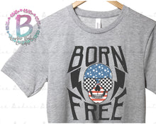 Load image into Gallery viewer, Screen Print Short Sleeve T-Shirt - Red, White and Blue - Born Free - Checkered Glasses - Stars and Stripes
