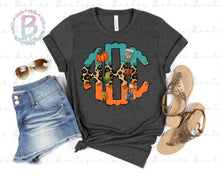 Load image into Gallery viewer, Screen Print Short Sleeve T-Shirt or Bleached Style - Fall Monogram - Teal - Orange - Cheetah - Clipart
