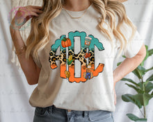 Load image into Gallery viewer, Screen Print Short Sleeve T-Shirt or Bleached Style - Fall Monogram - Teal - Orange - Cheetah - Clipart
