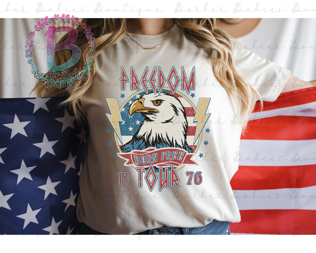 Screen Print Short Sleeve T-Shirt - Freedom Tour - Bald Eagle - 1776 - 4th of July - Independence Day - Red, White & Blue