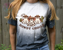 Load image into Gallery viewer, Screen Print Short Sleeve T-Shirt or Bleached Style - Howdy Ghouls - Cacti - Ghosts - Cute/Funny
