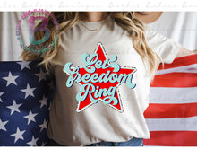 Load image into Gallery viewer, Screen Print Short Sleeve T-Shirt - Let Freedom Ring - Red, White &amp; Blue - Retro - Cheetah Outline - 4th of July
