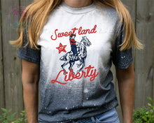 Load image into Gallery viewer, Screen Print Short Sleeve T-Shirt or Bleached Style - Sweet Land of Liberty - 4th of July - Horse - Stars - Red, White and Blue
