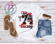 Load image into Gallery viewer, Screen Print Short Sleeve T-Shirt - Custom Racing Design - Tripp - Dirt Track Racing - T74 - Black and Red - Pocket Option - Cheetah Peek a Boo
