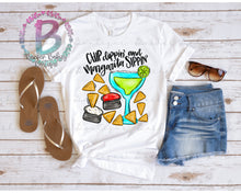 Load image into Gallery viewer, Screen Print Short Sleeve T-Shirt - Chip Dippin&#39; and Margarita Sippin&#39; - Funny - Chips and Salsa - Cheese Dip - Cute
